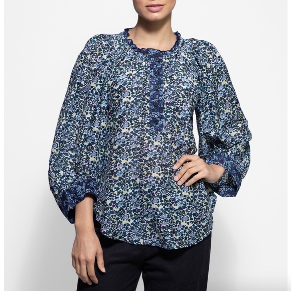 Apiece Apart Everlasting Blouse in Floral Navy - Picture 11 of 13